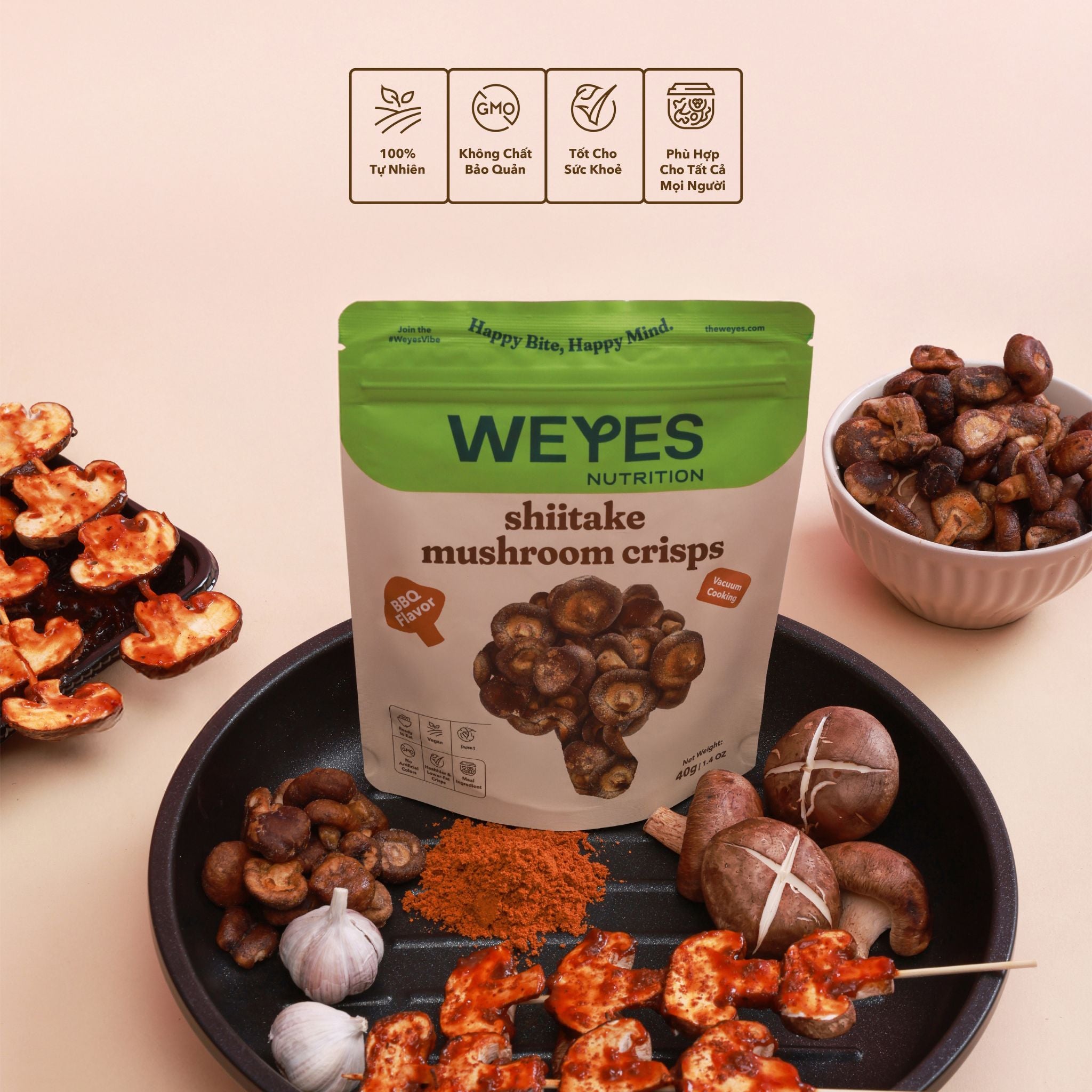 Nấm hương sấy giòn ăn liền WEYES vị thịt nướng BBQ 40g